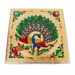 Peacock Designed Wooden Handmade Rajwadi Chowki (10"X10"X5")-G.M.